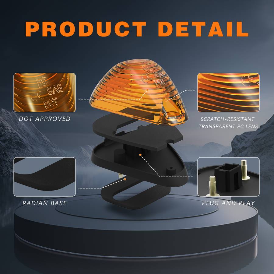 5pcs Amber Cab Marker Lights Plug And Play 360 degree lighting Compatible for Ford F1