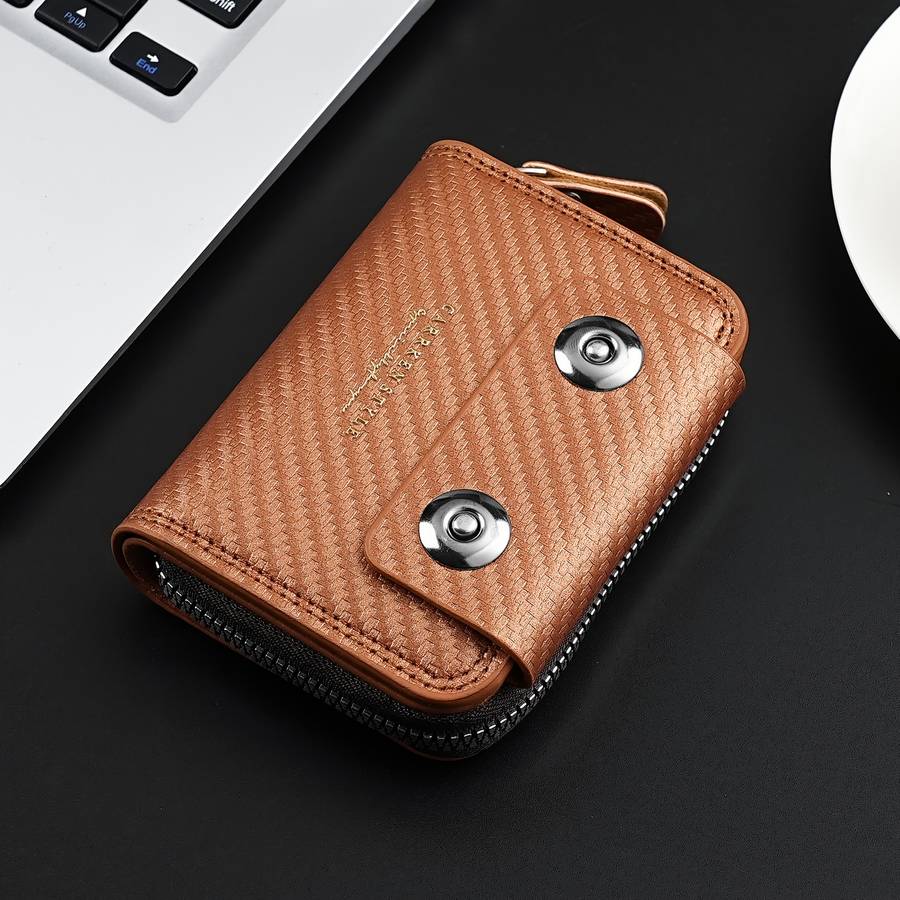 New Men'S Short Accordion Card Holder With Double Buttons Featuring Multiple Slots A Stylish