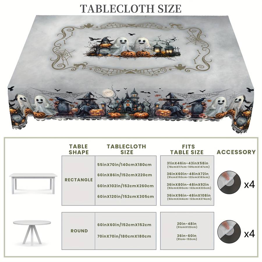 Halloween tablecloth decoration size Round 60Inch 152cm add 4pcs Self adhesive