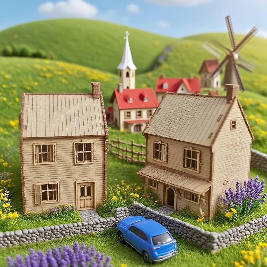 3D Model Desktop Ornament Model European Shop Modular Wooden House A