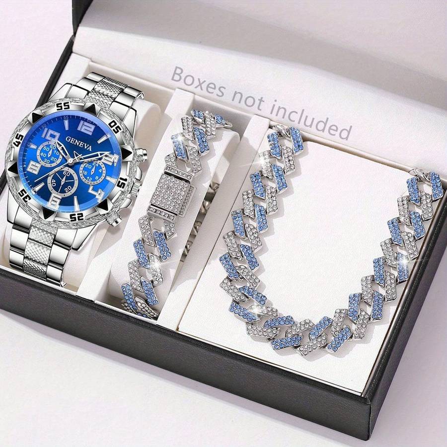 3Pcs Men Silvery Stainless Steel Watch Strap Fashionable Luxurious Mixed Silvery