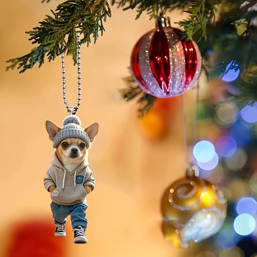 Car Interior Decor Style Chihuahua Casual Outfit Wearing Knitted Hat