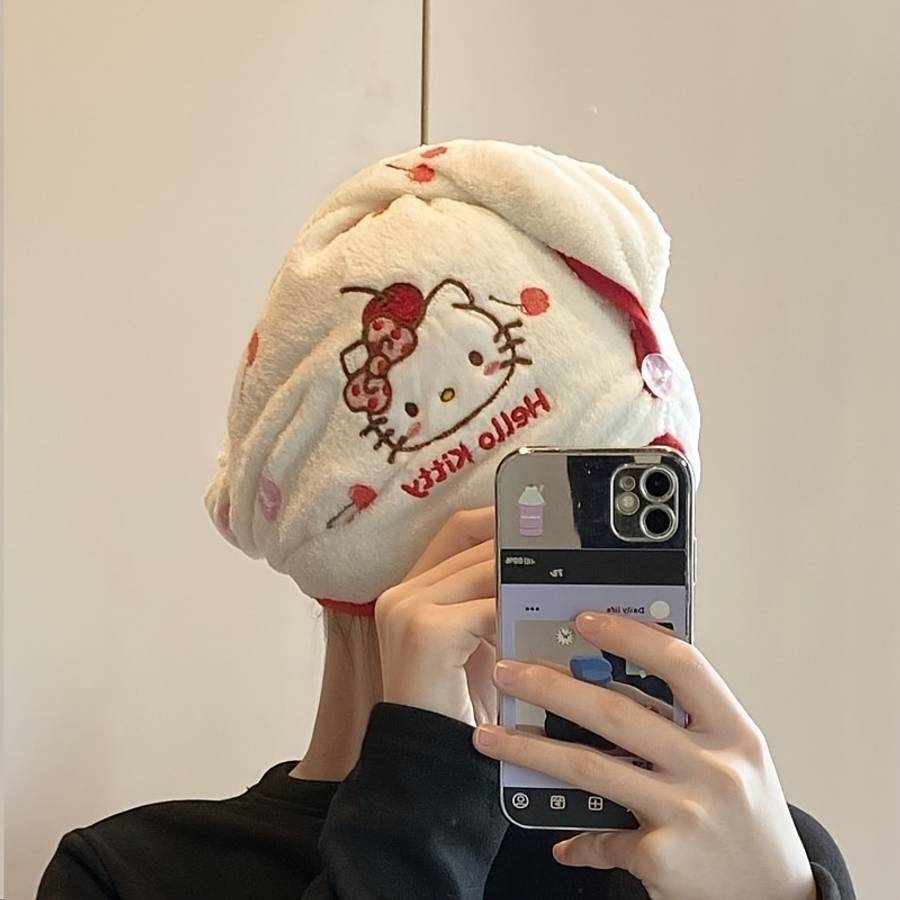 Hair Turban Cherry Kitty Dry Hair CapWhite