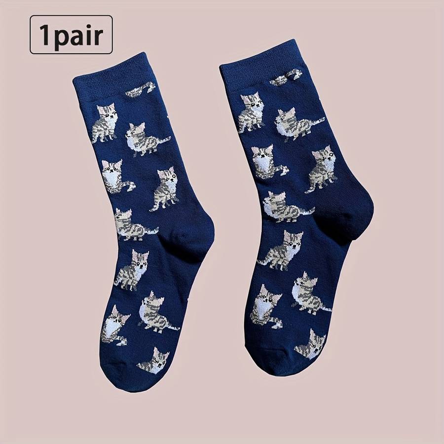 Women S Socks Color 1 Pair Of Blue Kitty Socks Size Onesize
