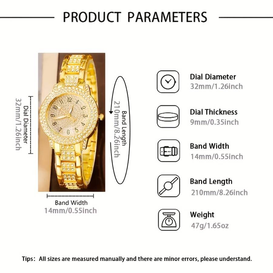 Classic Women Quartz Watch Simple Jewelry 1864 Silvery Set 6 Piece Womens