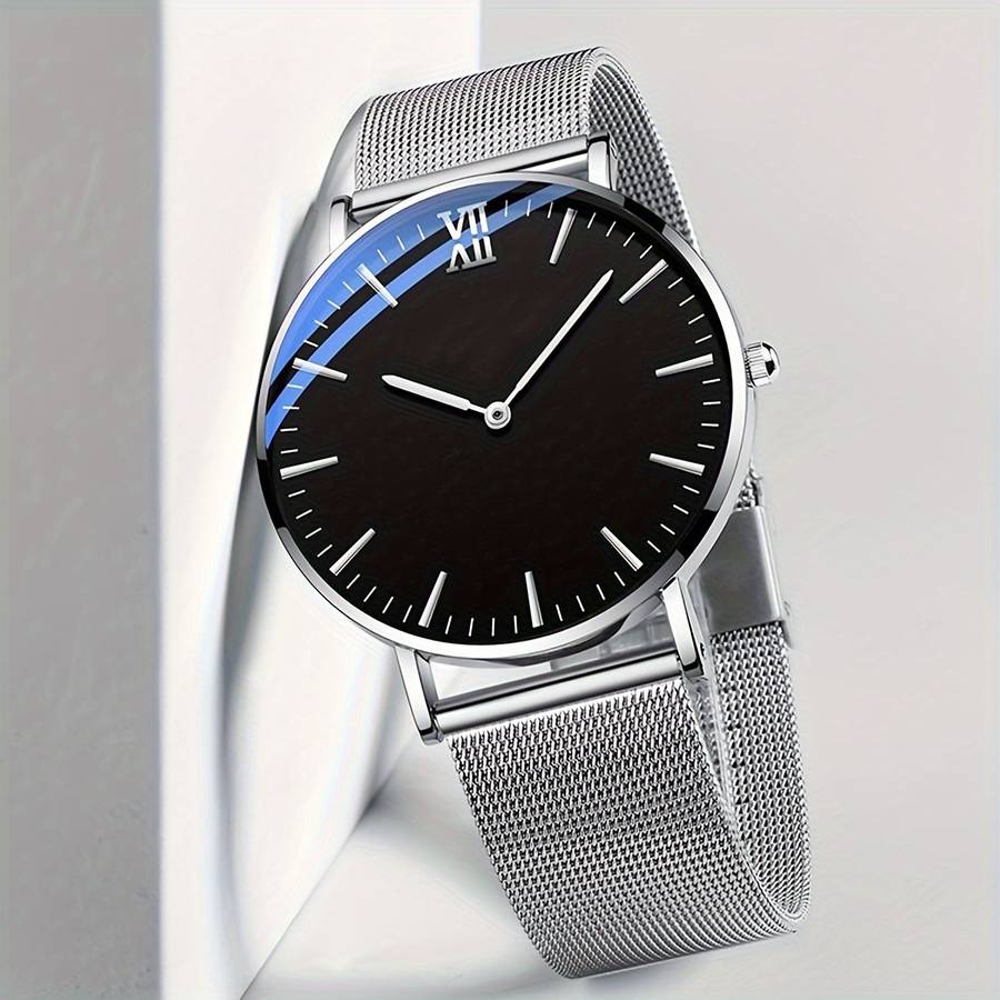 Premium Men Business Quartz Watch With Strap Silvery With White