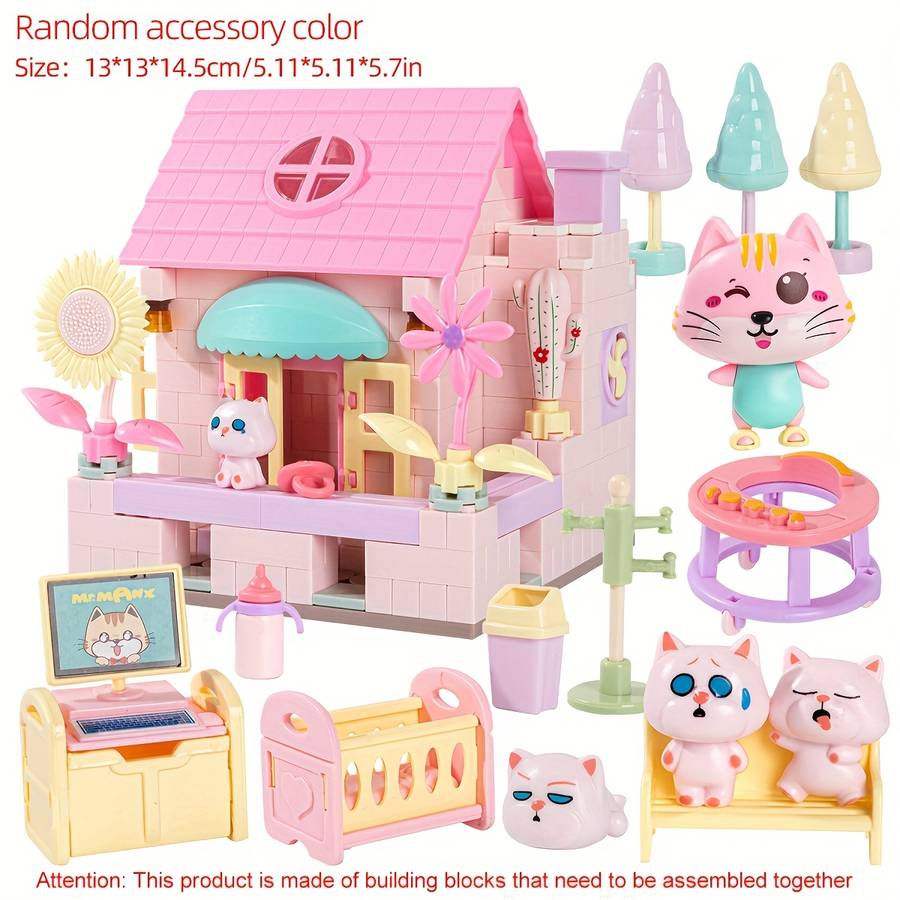 Building Toy Architectural Model Toy Set Model Pink Brick House