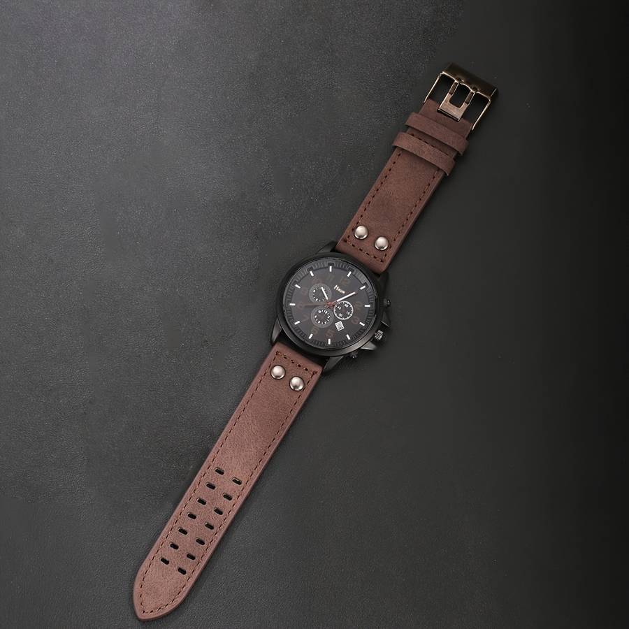 3PCS Stylish Cool Luxury Watch Set Men Sophisticated Andcolor Brown