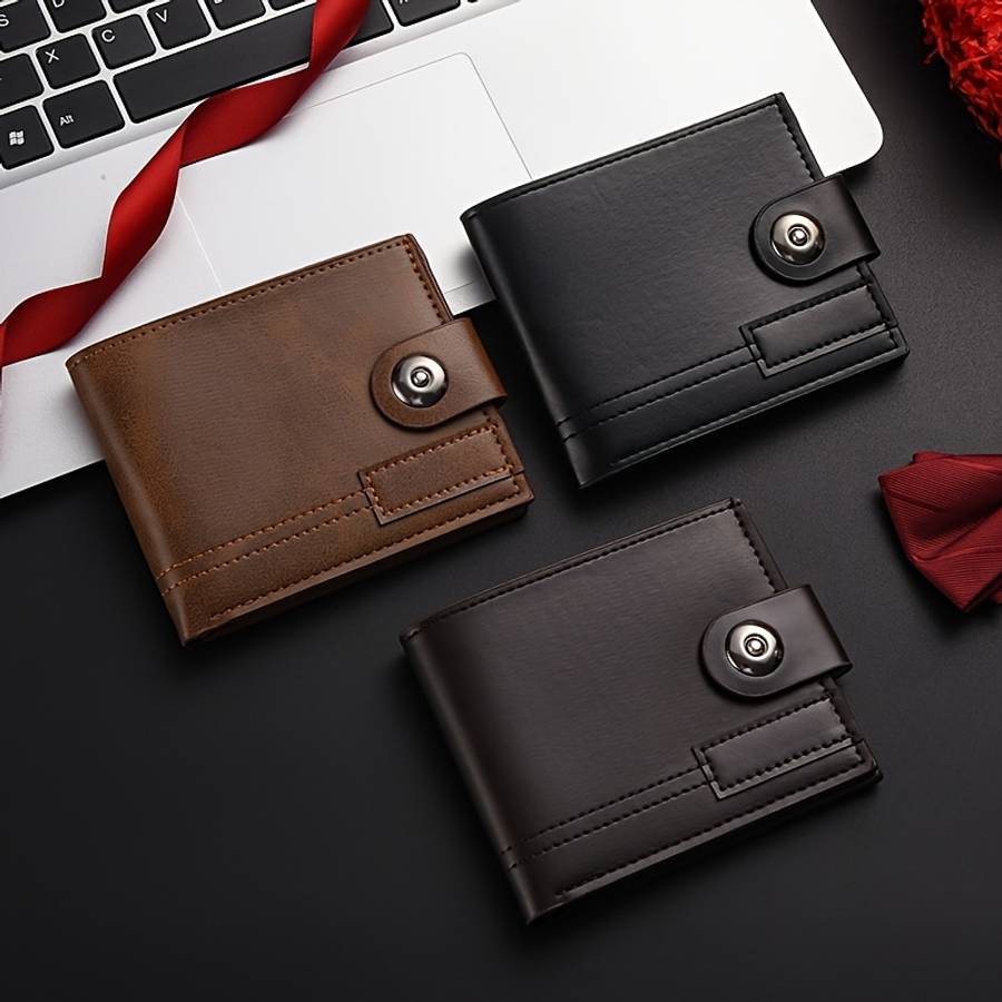 Sleek Faux Leather Boys' Wallet With Magnetic Snap Closure Stylish Brown Billfold