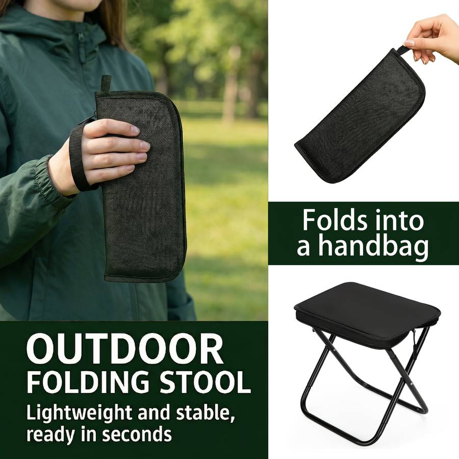 Outdoor Tables And Chairs Model Black Handbag 2Piece Set  1 Folding Stool  1 Sticker
