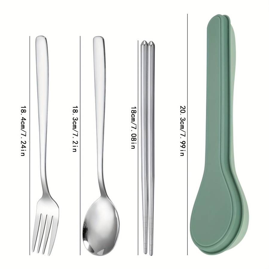 3pcs Portable Cutlery Set with Stainless Steel Chopsticks Spoon And Fork Ideal for Students