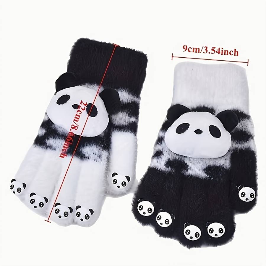 Vintage Ergonomic Soft And Cute Panda Plush Gloves For Women Winter Touchscreen