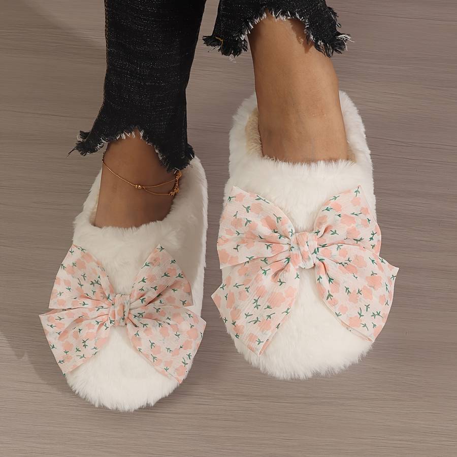 Cotton Slippers Color Softsoled Cotton Shoes Whitepolka Dot Bow Sizeuk 6.5-7