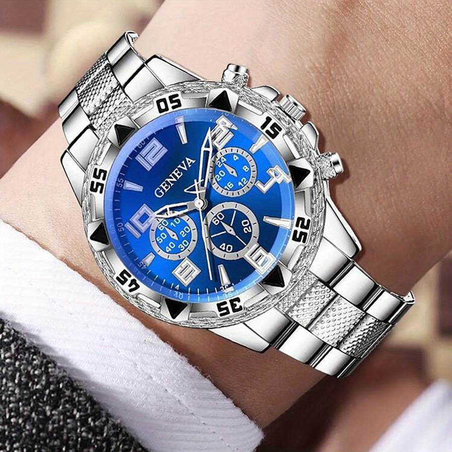 3Pcs Men Silvery Stainless Steel Watch Strap Fashionable Luxurious Mixed Silvery
