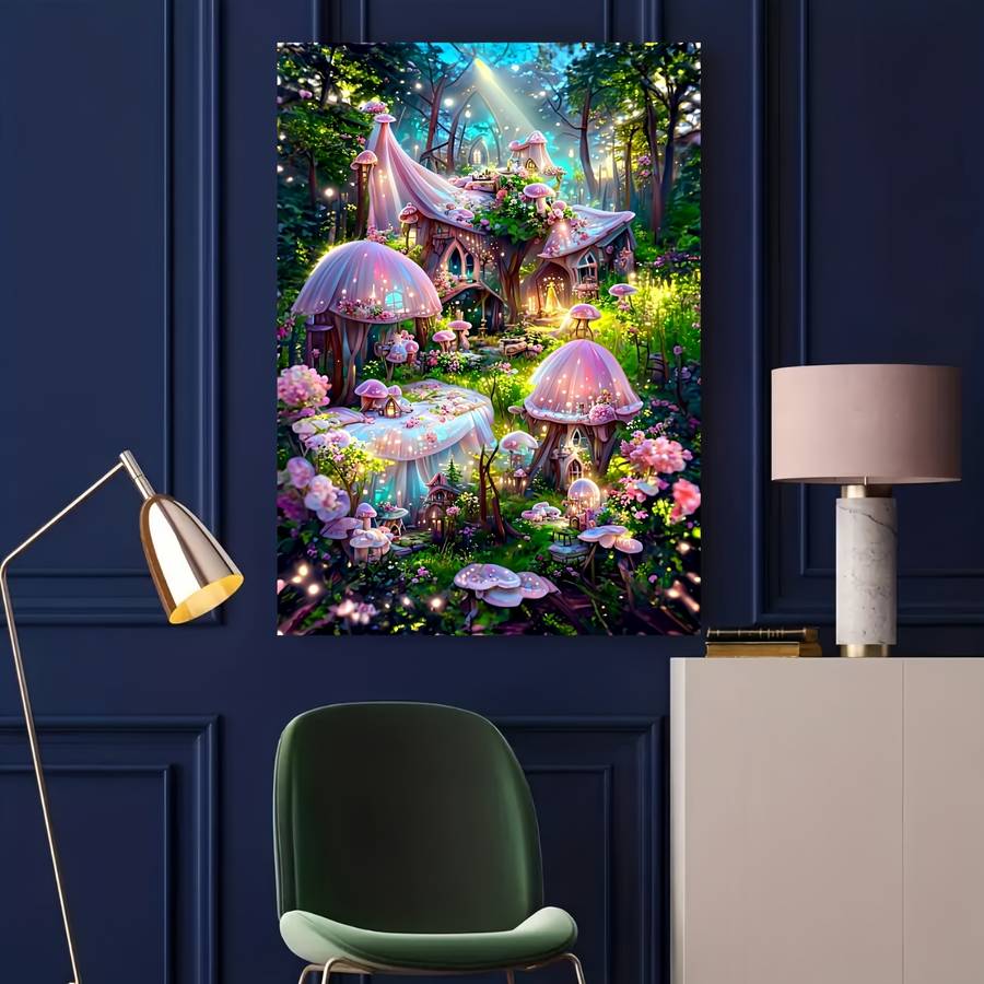 1000pcs Enchanted Mushroom House Puzzle Thick White Cardstock Durable Adult Jigsaw