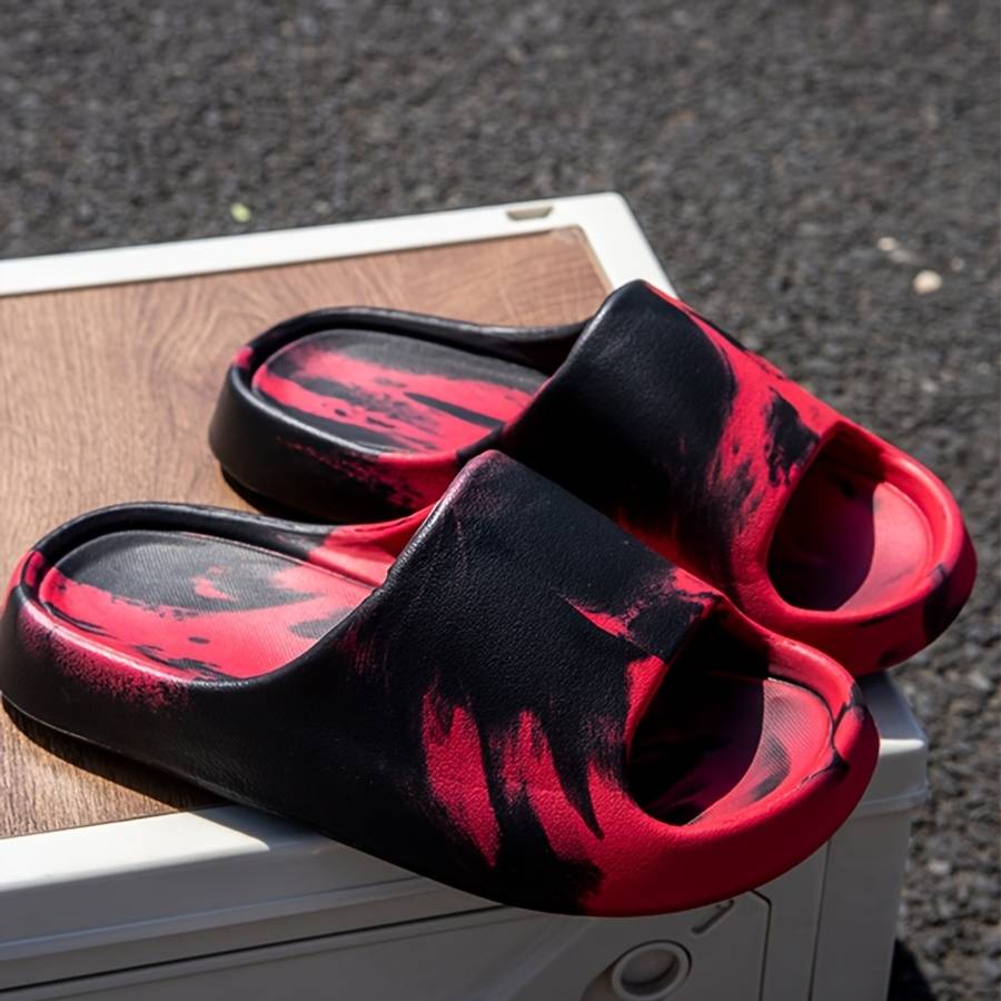 Men Slippers Summer Style Black Red Size Uk 4.5 To 5