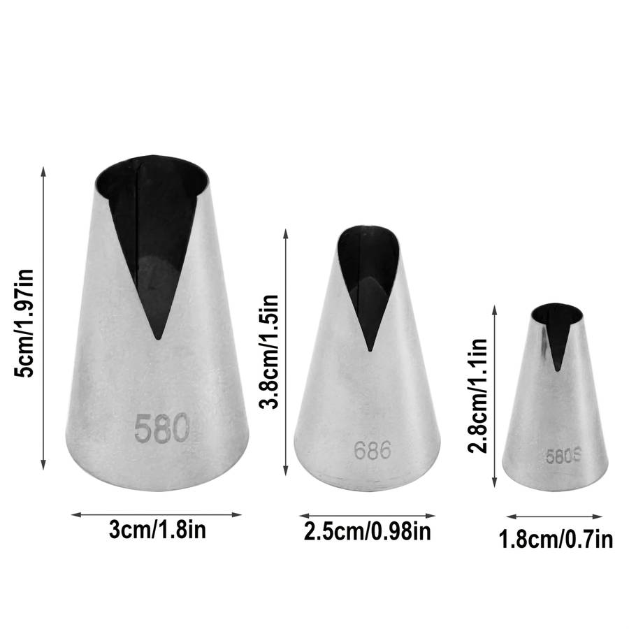 Professional Cake Decorating Head Style 3 Piece V Shaped Piping Nozzle
