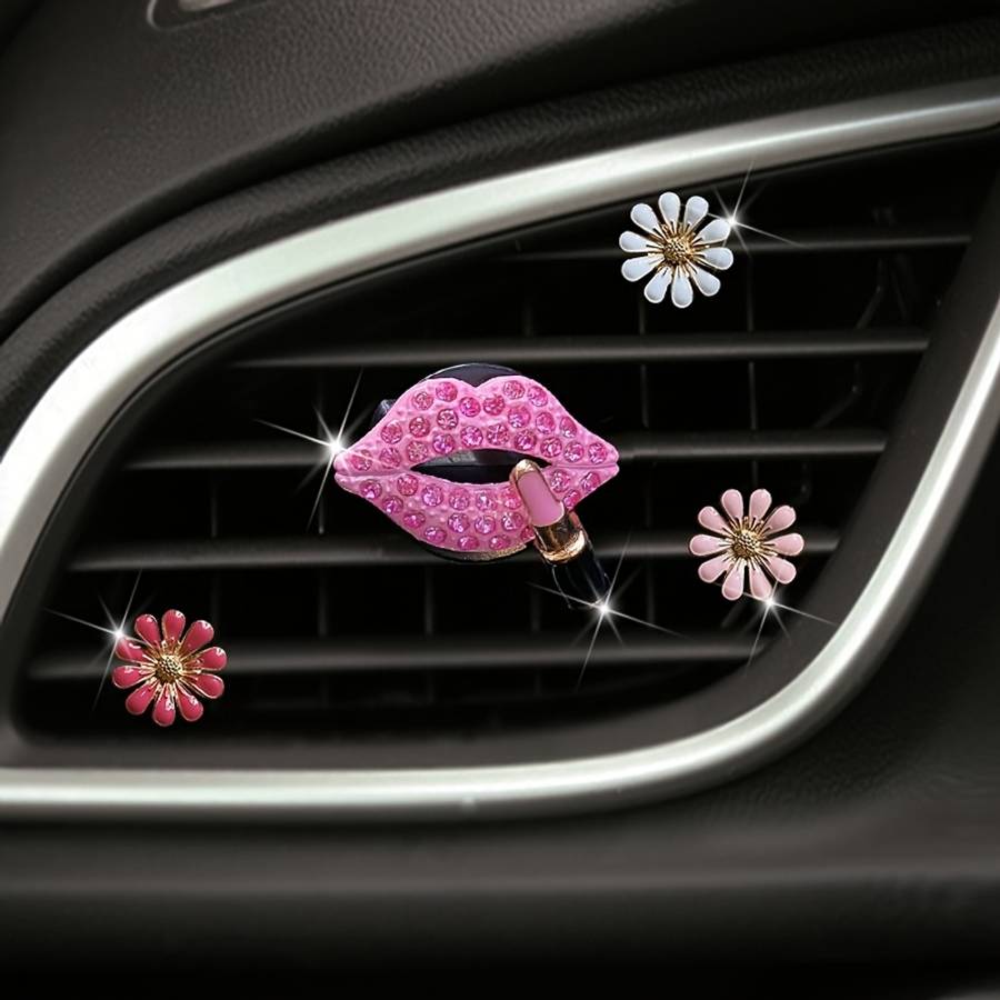 Car Interior Decor Items 4 Pieces 1 Large Red Lip  Add  2 White Flowers  Add  1 Large Red Flower