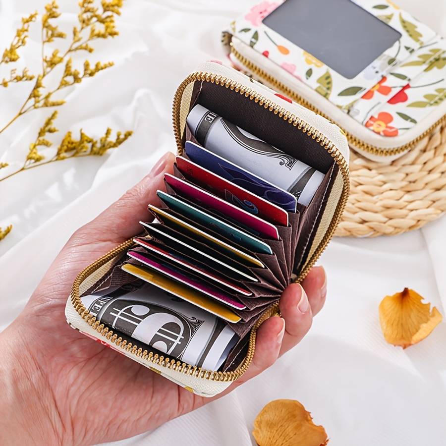 Women'S Color Printing Card Holder Wallet Id Holder Pu Material Vertical Model With External Tr