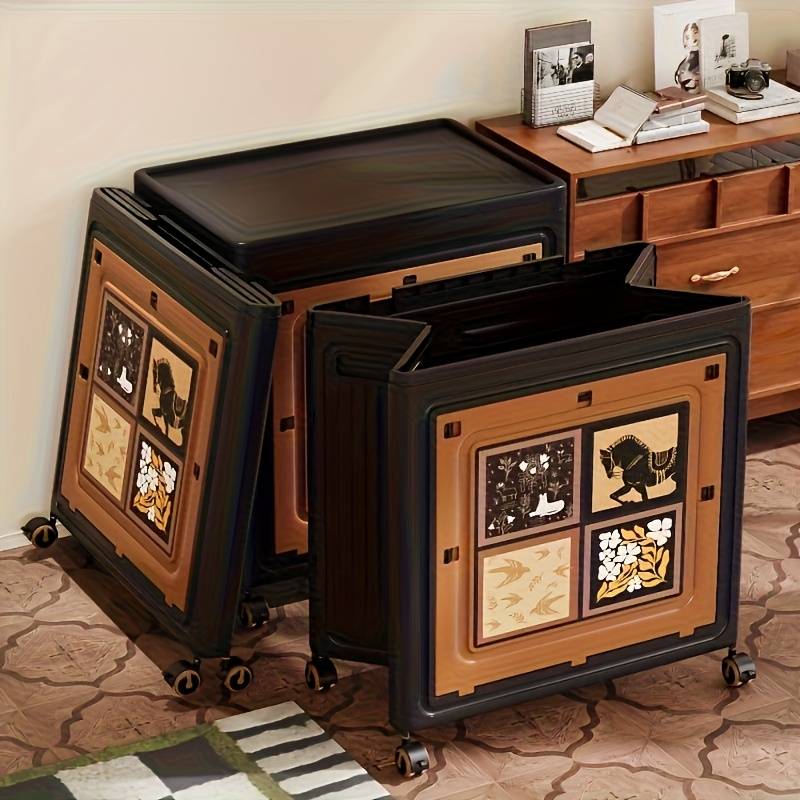 Storage And Organizationstorage Dark Brown Double Door Foldable With Pulleys Width 47Cm 18.5In