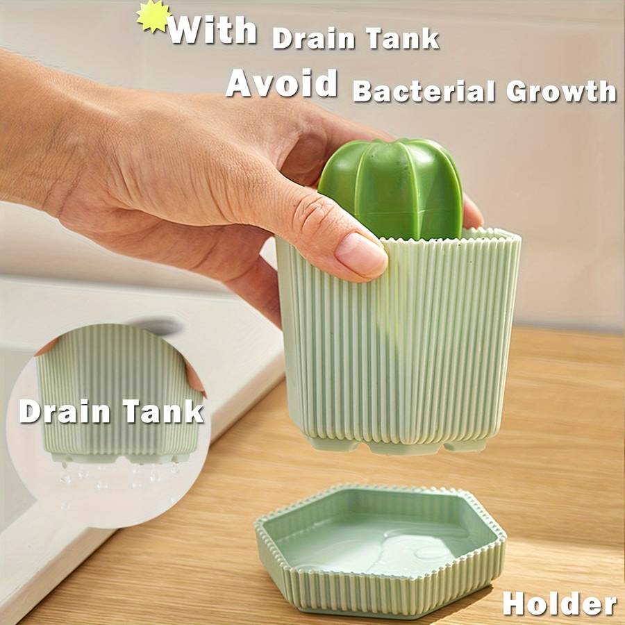 2pcs set Cactus Dish Brushes with Drain Tray Soft Bristle Non-Electric Kitchen Scrubbers for