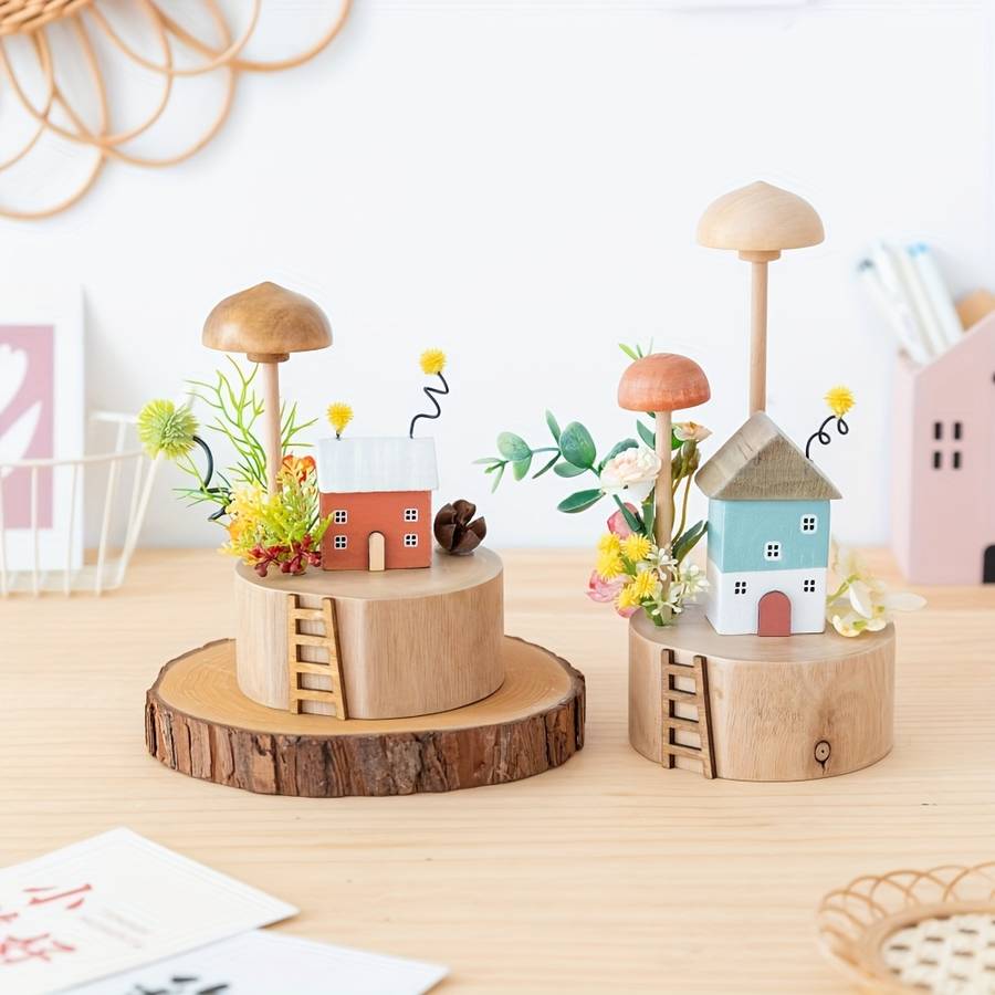 Building Toy Architectural Model Toy Set Items Wooden Mushroom House   Orange