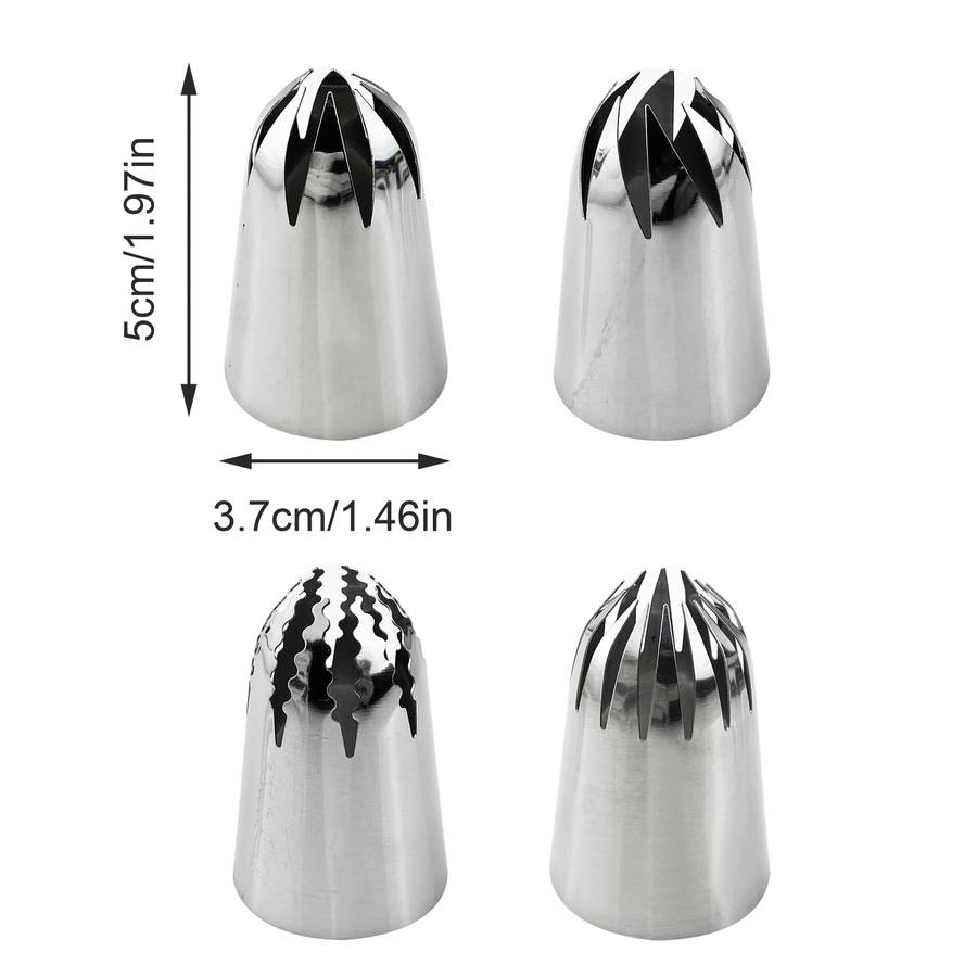 Professional Cake Decorating Head Style 4 Piece Set With Extra Large Mouth