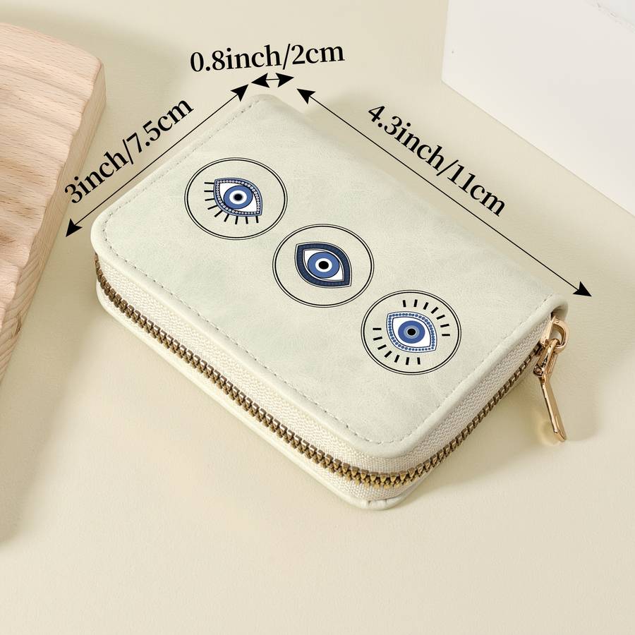 Stylish Eye Print Wallet With Zipper Closure Multiple Card Slots Nylon Lininglightweight