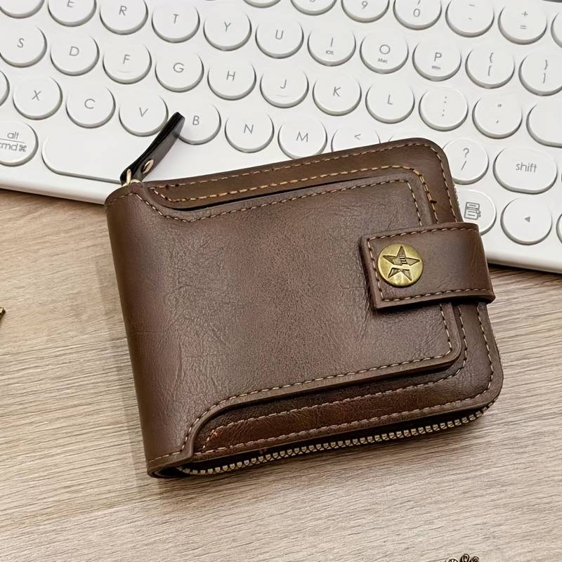 Men's Sleek Faux Leather Wallet with Tree PatternCompact Zippered Credit Card Holder  Coin Purse