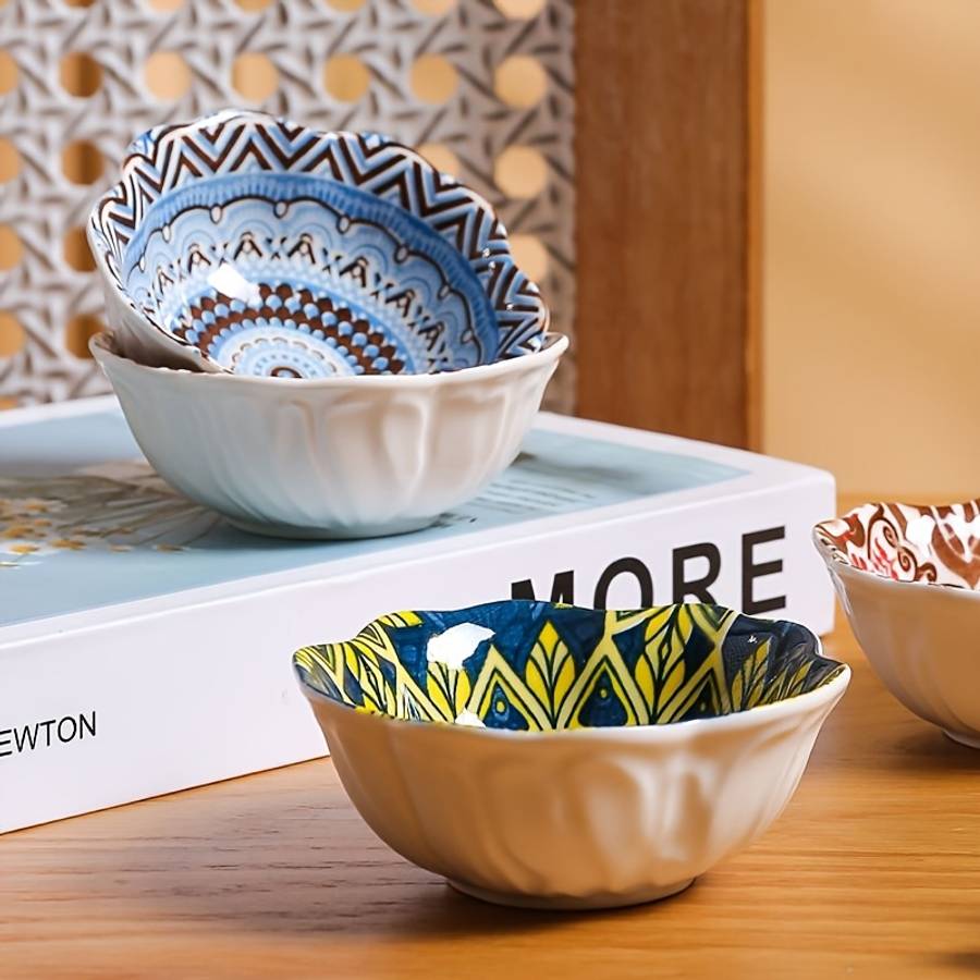 Bowl Color 4Pcs Bohe Flowers Plates