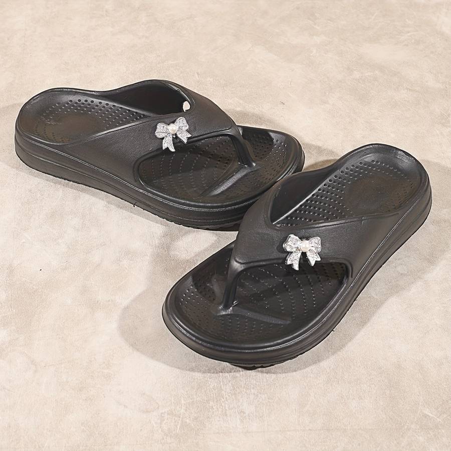 Ladies Summer Flip Flops Silvery Black Uk 5.5-6