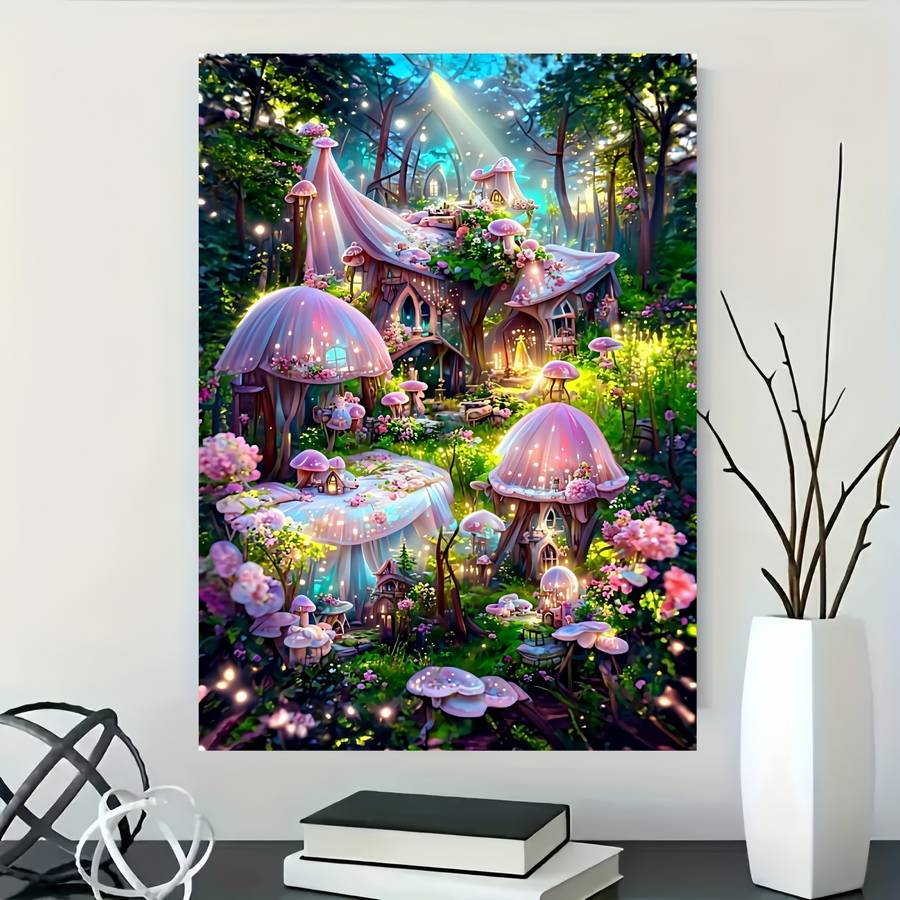 1000pcs Enchanted Mushroom House Puzzle Thick White Cardstock Durable Adult Jigsaw