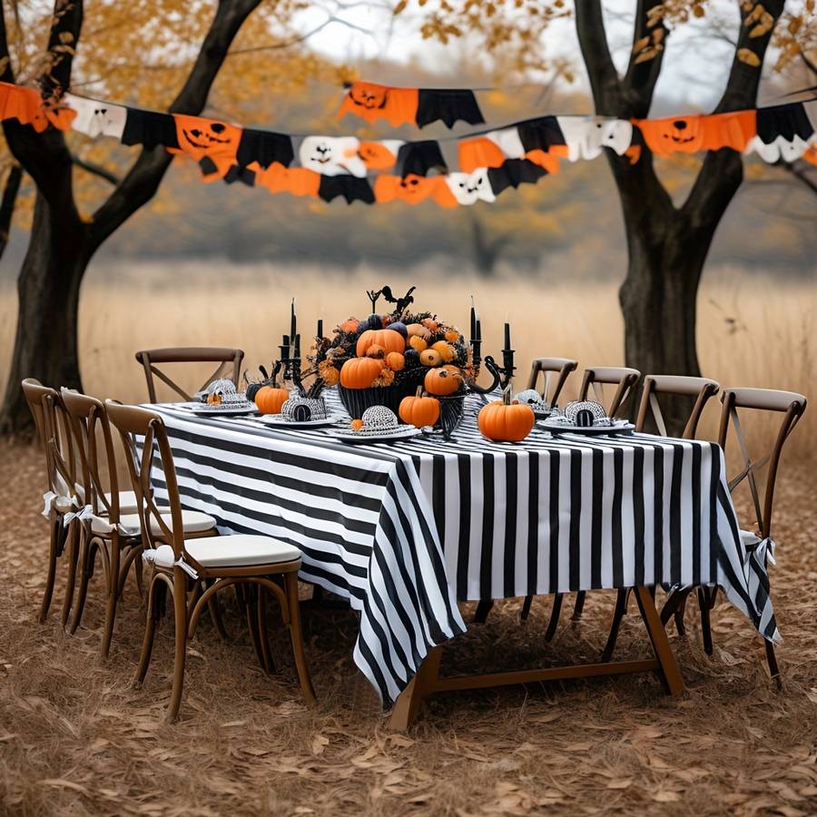 Halloween tablecloth decoration color Black And White Stripes size 150cm x 210cm
