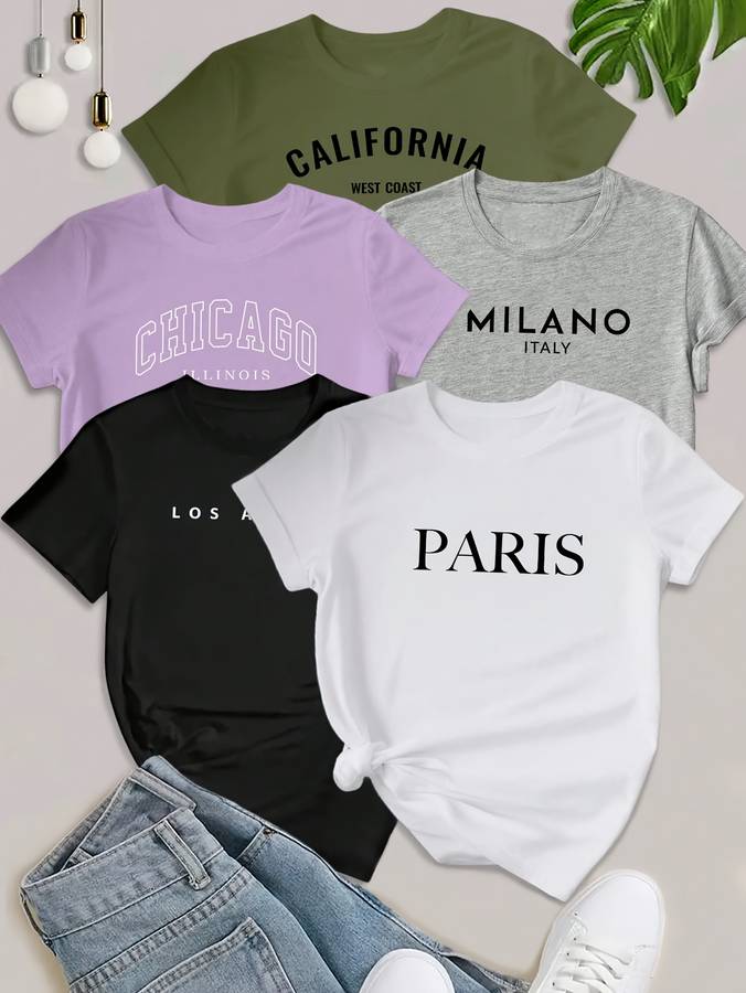 Womens T Shirt Color Black White Pink Grey Red Size3Xl