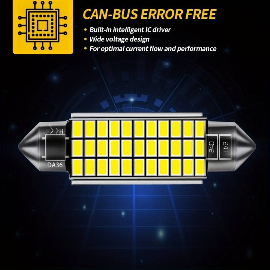 2pcs 42mm LED Dome Lights 6000K 12V C10W C5W 4014 Chip Error-Free Indoor Car Int