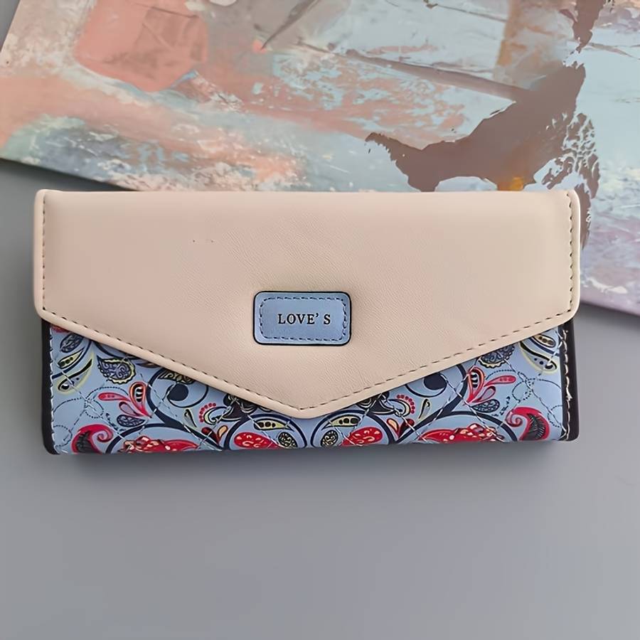 Women'S Three-Fold Walletmodern Floral Print With Snap Closure Multi-Compartment Card H