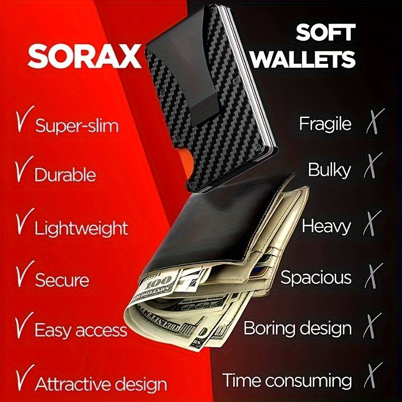 1pc RFID Blocking Slim Metal Wallet for Men Women Casual Style Carbon Fiber Card Holder with Sna