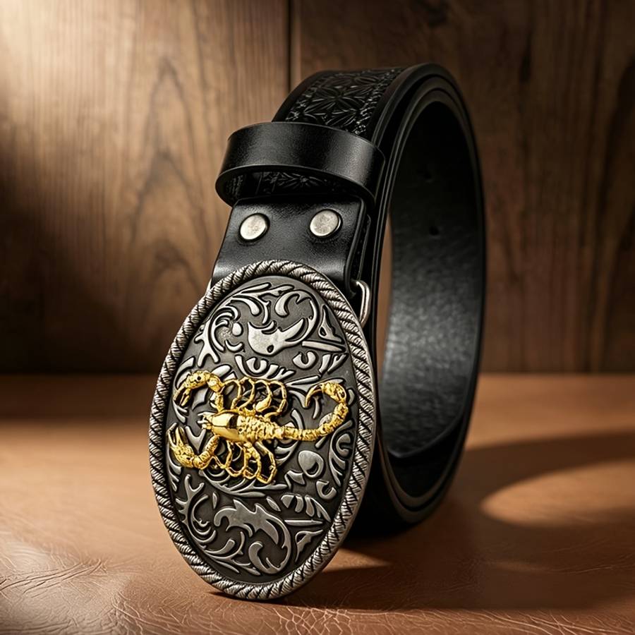 Belt Color Copper Base With Golden Scorpion  Brown Checkered Pattern Size 105 108Cm 41.34 42.52In
