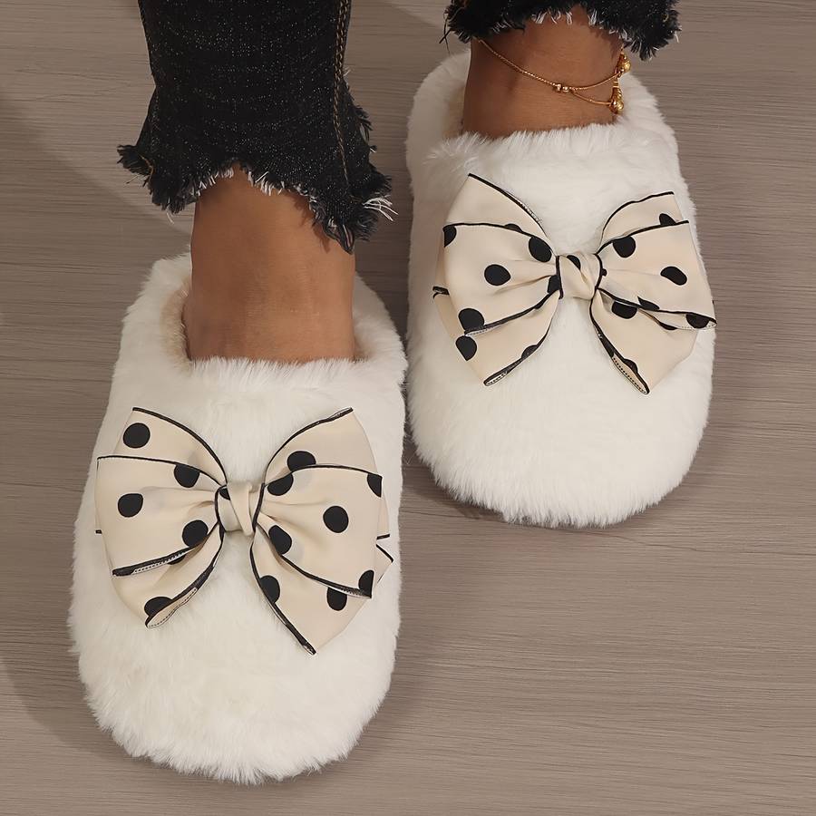 Cotton Slippers Color Softsoled Cotton Shoes Whitepolka Dot Bow Sizeuk 6.5-7