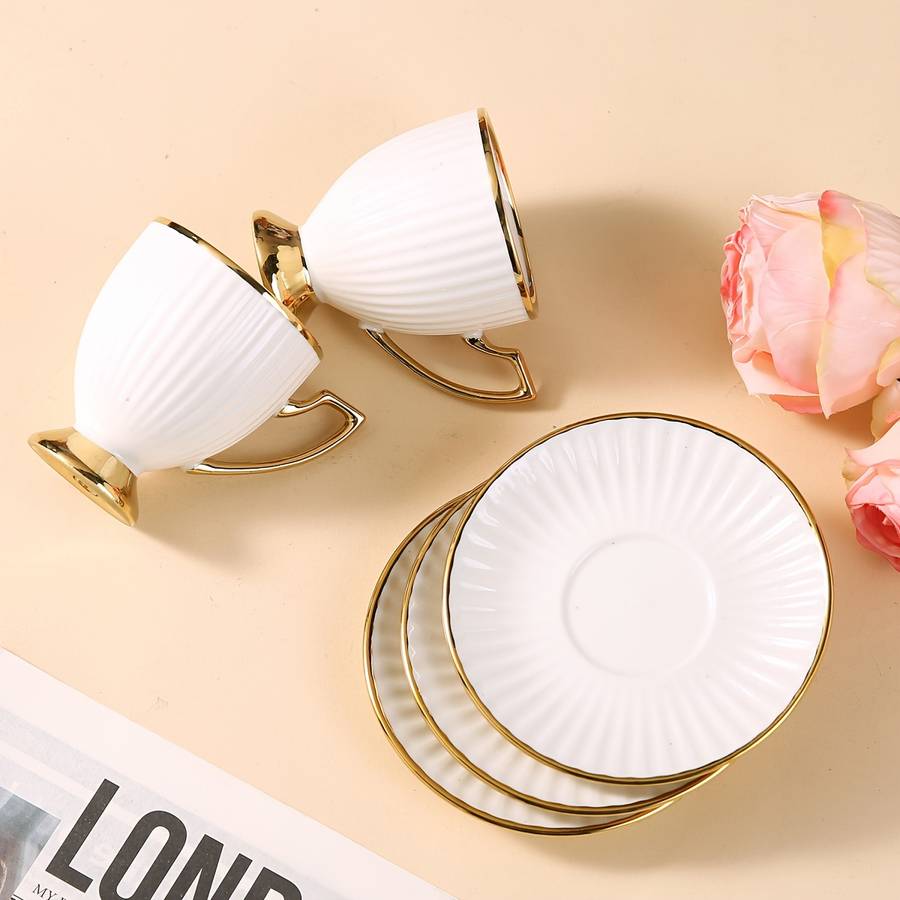 Water Cup Color 6 Cup And Saucer Striped Goblet