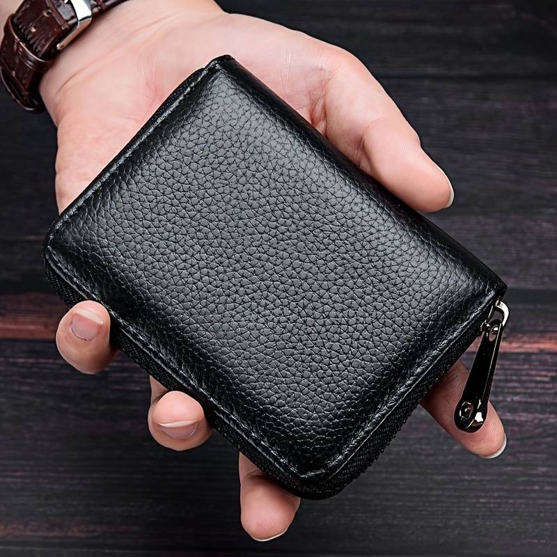 Men's Faux Leather Zipper Wallet With Multiple Card Slots C Large Capacity Business Style Black Tex