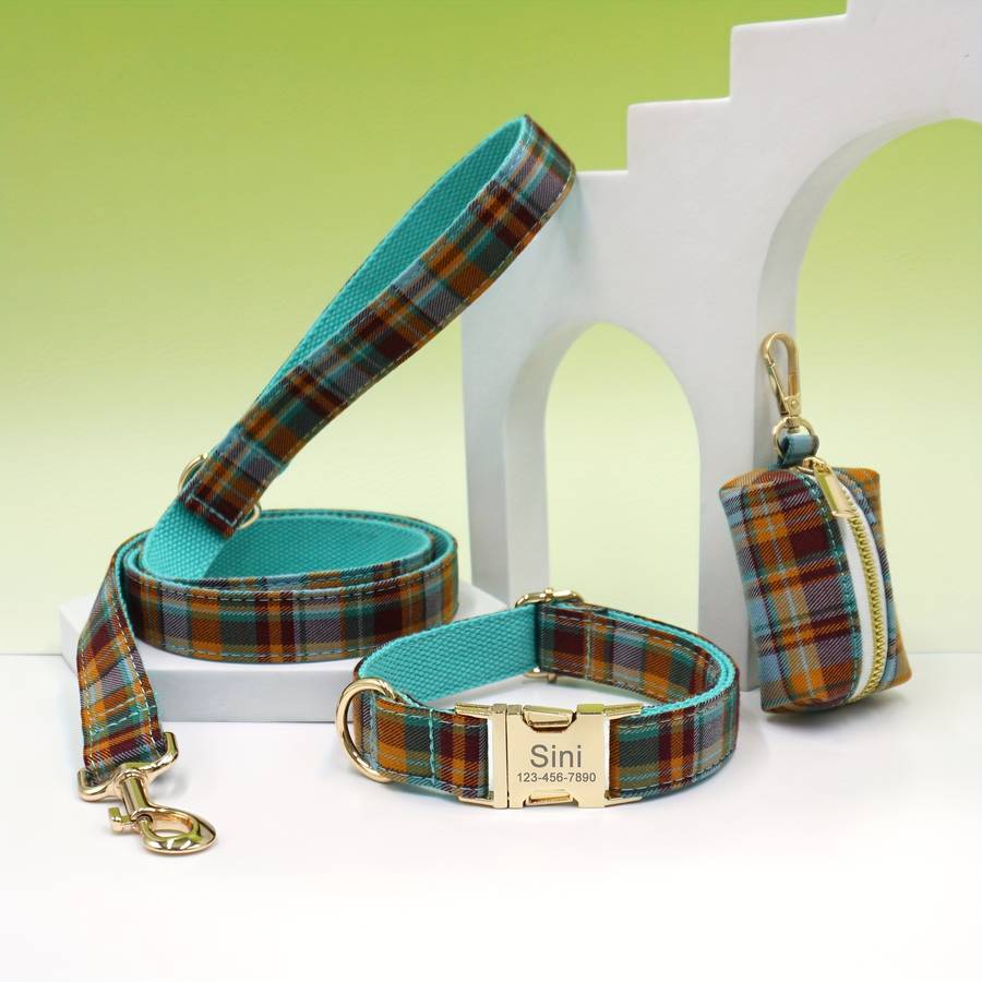 Dog Leash Color Houndstooth Light Golden Leash 3Piece Set Size M