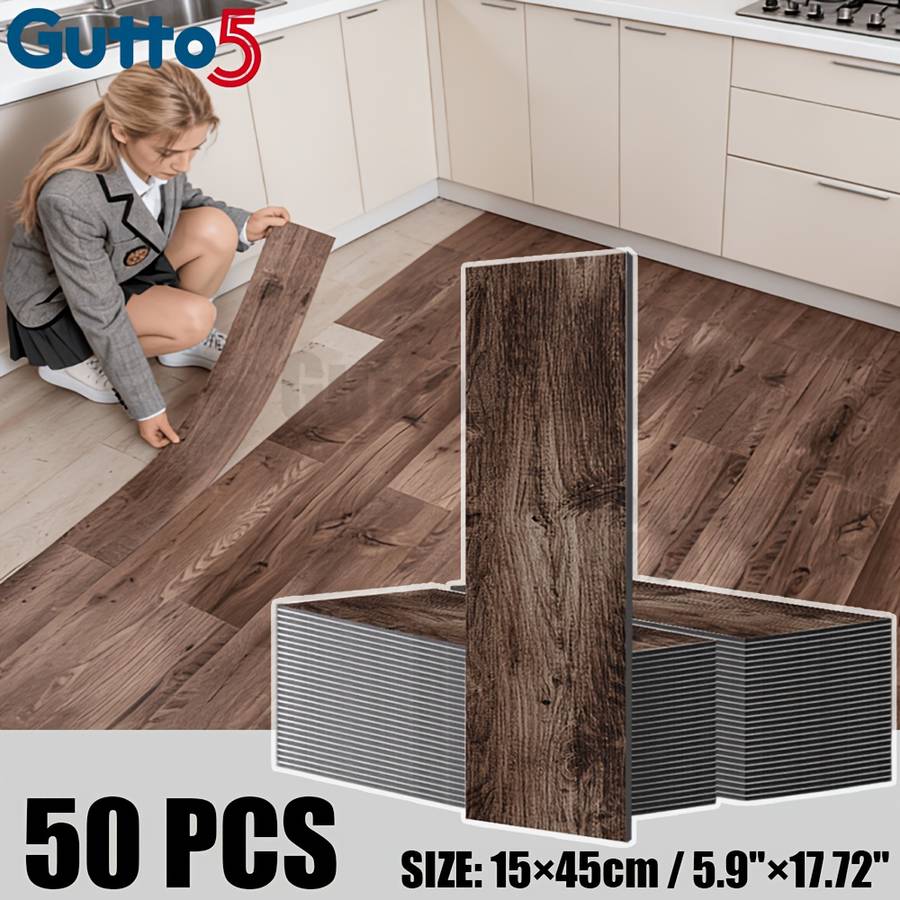 Self Adhesive Floor Stickers Walnut Brown 50 Pcs Covers 3.38O