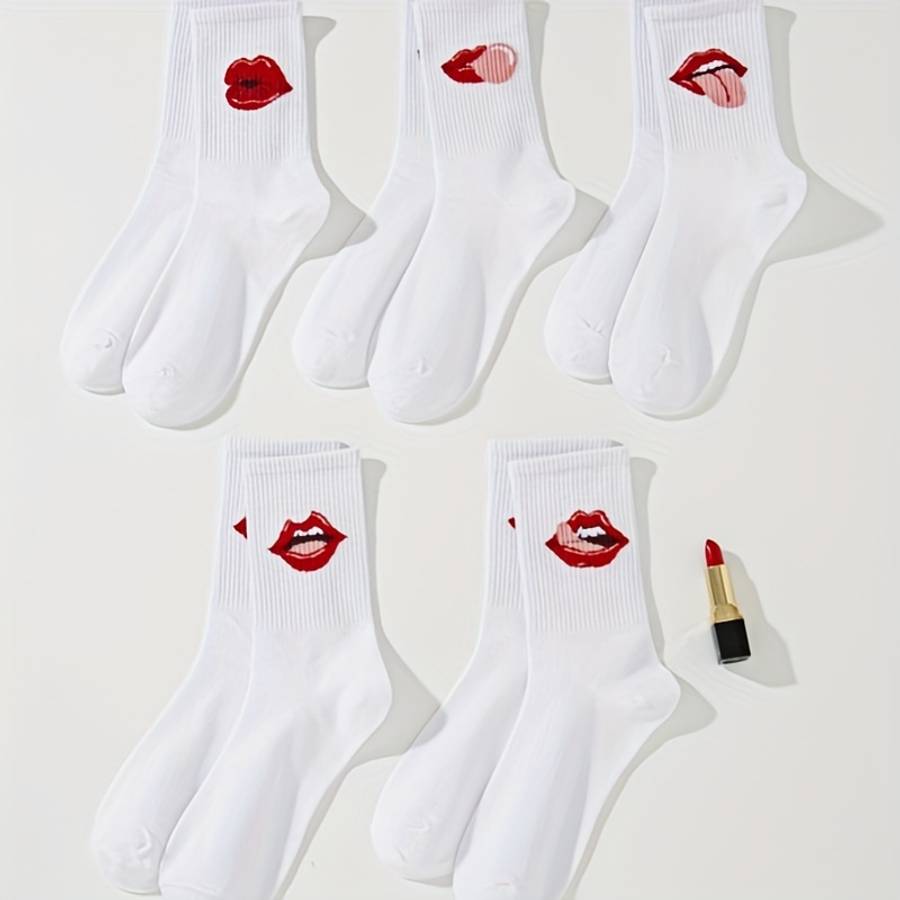 5 Pairs Of White One Size High Elastic Socks