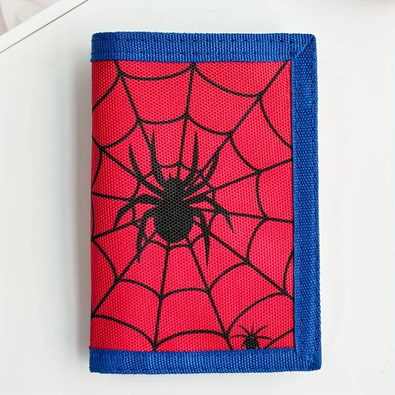 1pc Spider Web Design Trifold Wallet for Teens Stylish Cartoon Print Durable Polyester Large Ca