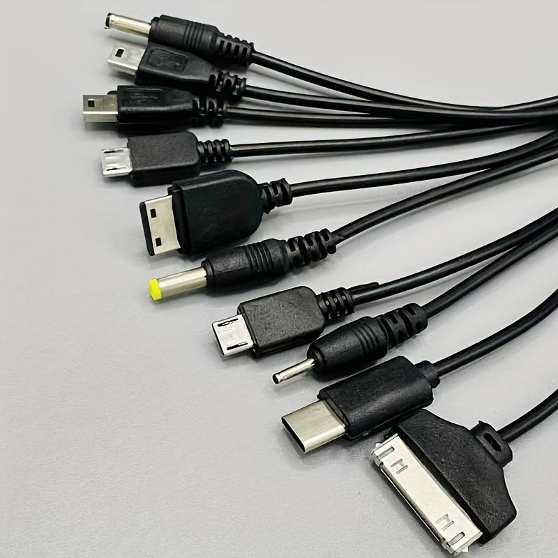 1pc 10in1 Multi-Device USB Charging Cable Hub Black PVC Flat Design with 10 Connectors for Si