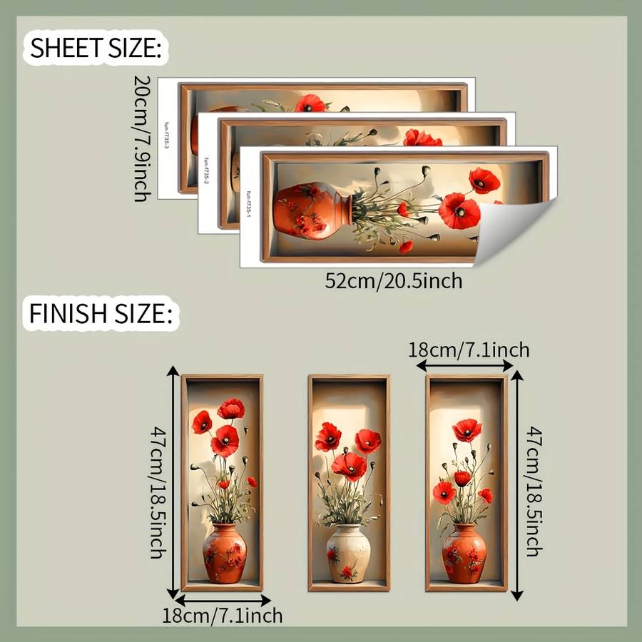 3PCS Industrial Easy Install Piece Set Contemporary Style Wall Decals Vinyl