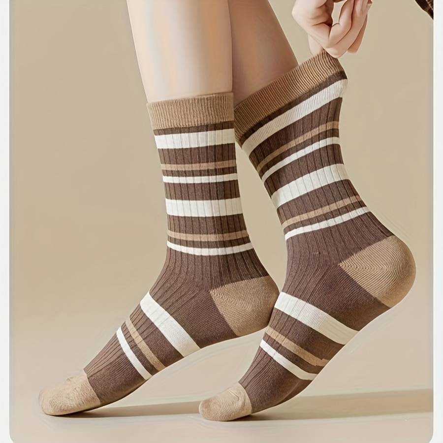 5 Pairs Of Mixed Colors One Size High Elastic Socks