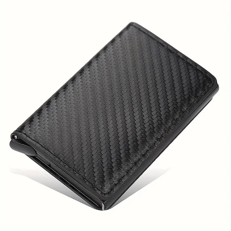 Sleek Aluminum Alloy RFID Blocking Card HolderSlim Lightweight Design with Secure Black Faux Lea