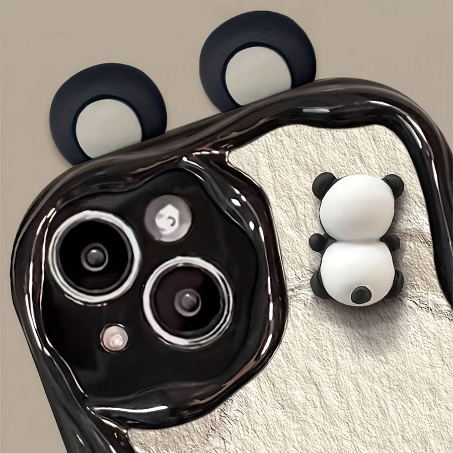 1Pc Black For iPhone 14 3D Cartoon Panda Phone Case